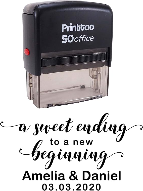 Printtoo Personalized Black Self Inking A Sweet Ending to A New Beginning Wedding Favor Stamp Custom Rubber Stamper-68 x 30 mm