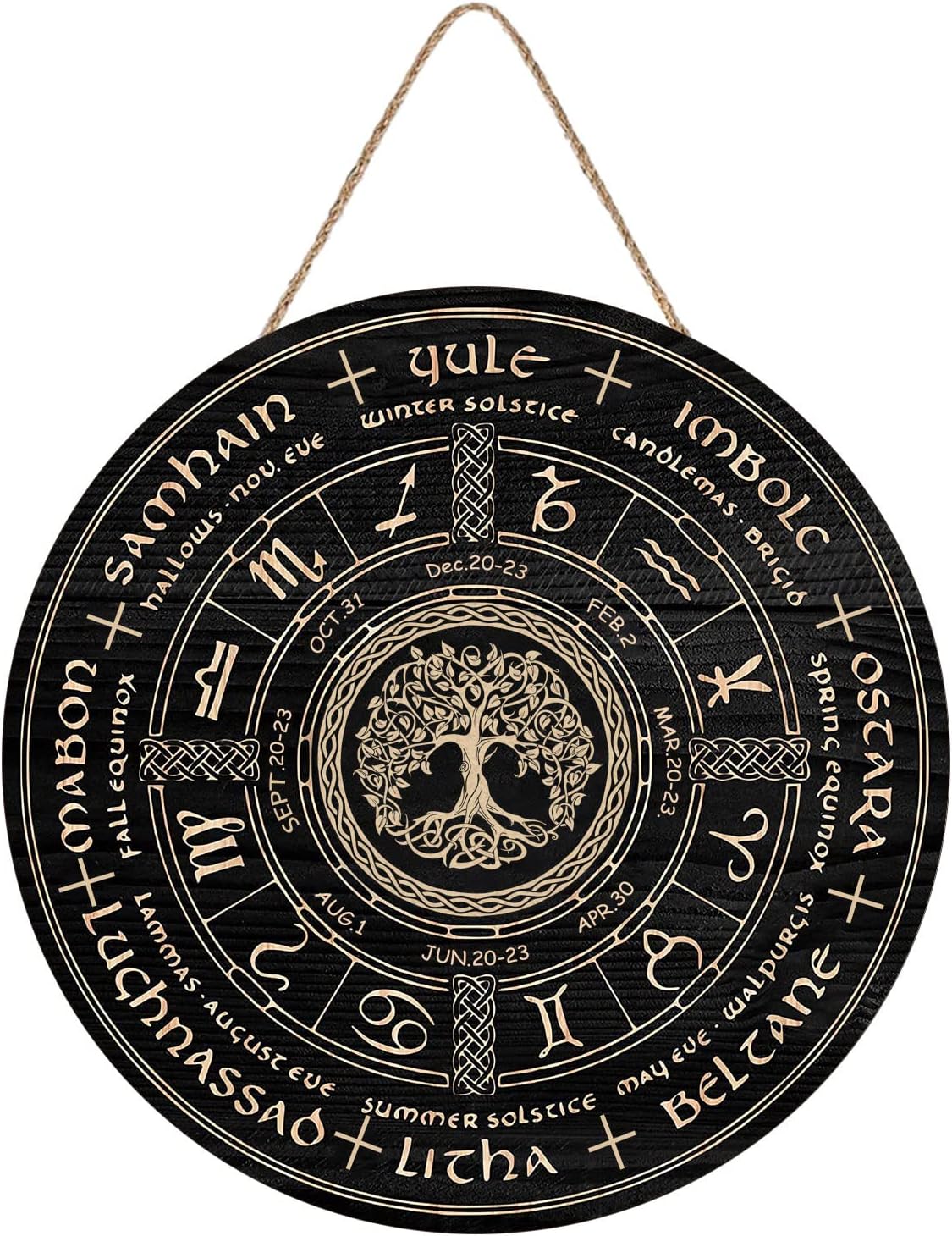 Aowotu Wheel Of The Year Wood Sign 12, Sabbats Pagan Witch Sign, Wiccan Holidays, Wicca Calendar, Yule Altar, Celestial Sign（black