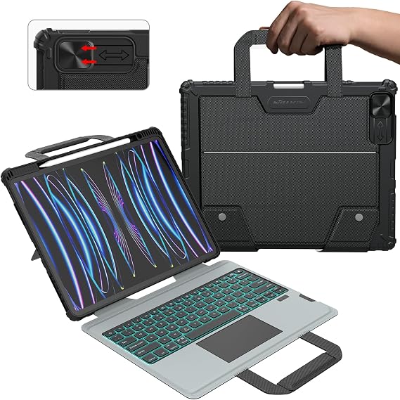 Nillkin Keyboard Case for iPad Air 13 & iPad Pro 12.9 | Detachable backlit keyboard with 7 colors, Multi-Touch Trackpad, Hand Strap, Portrait mode, iPadOS Shortcuts, Camera Cover