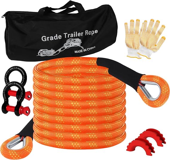 Tow Rope 6M (20FT) Recovery Kit 10 Ton (22,000 Lbs) Heavy Duty Tow Strap