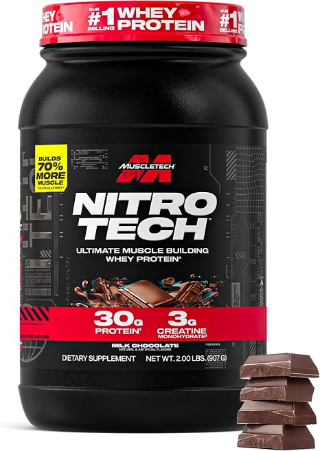 MuscleTech NitroTech Whey Protein Powder Whey Isolate and Peptides Milk Chocolate 907g