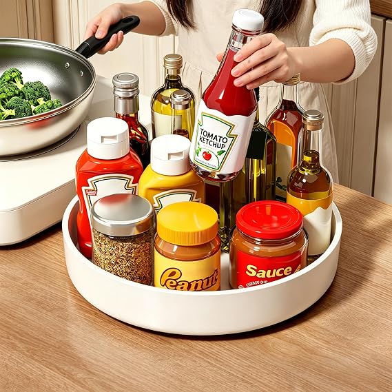 Lazy Susan Organizer Turntable, 11.8" Rotating Spice Rack Organization with Non-Slip Base & Raised Lip, Pantry Organizers and Storage for Cabinet, Kitchen, Bathroom, Countertop, Refrigerator