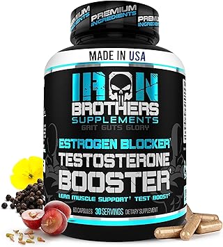 Iron Brothers Mens Testosterone Support Supplement I3C Indole-3-Carbinol, Tribulus Terrestris & Grape Seed Extract Metabolic & Performance Support Formula 60 Vegan Capsules 30 Day Supply