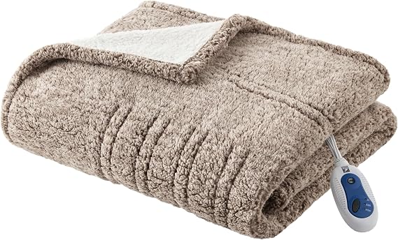 True North by Sleep Philosophy Heated Throw Blanket, 50 x 60, Grey | Adjustable Heat for the Couch, Sherpa, OEKO-TEX Certified