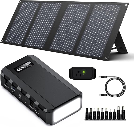 SinKeu 24000mAh Portable Power Bank with 40W Foldable Solar Panel, 88.8Wh Portable Power Supply with AC Outlet, 65W/110V Laptop Portable Charger with Solar Panels for Outdoor Home Emergency