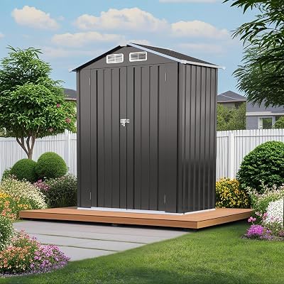 5x3 FT Outdoor Storage Shed, Small Metal Garden Shed with Lockable Hinged Doors, Outside Tool Sheds with Sloped Roof & 4 Air Vents, Waterproof Storage Building for Backyard, Patio, Lawn, Gray