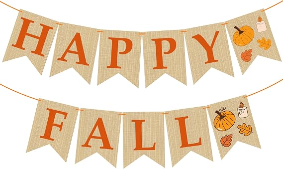 OHOME Fall Decorations for Home - Happy Autumn Pumpkin Banner for Indoor Outdoor | Maple Leaves Garland Backdrop for Outside - Hanging Party Favors Supplies for Birthday | Fall Decor