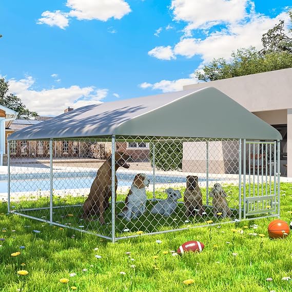 Erinnyees Outdoor Dog Kennel with Roof, Large Dog Kennel Outside