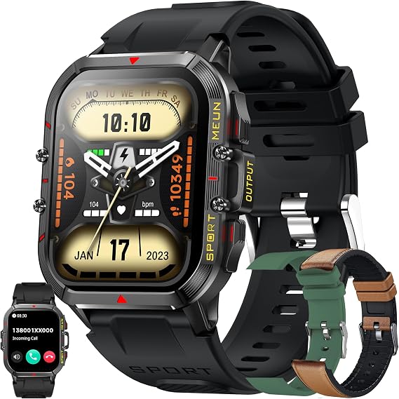 Men's Smart Watch with Bluetooth 5.1/Dial Calling, 1.96 Inch Smartwatch Compatible with Samsung Huawei Xiaomi Android iOS Pedometer GPS Shared Watch 123 Mode Sports Heart Rate Monitor (Black)
