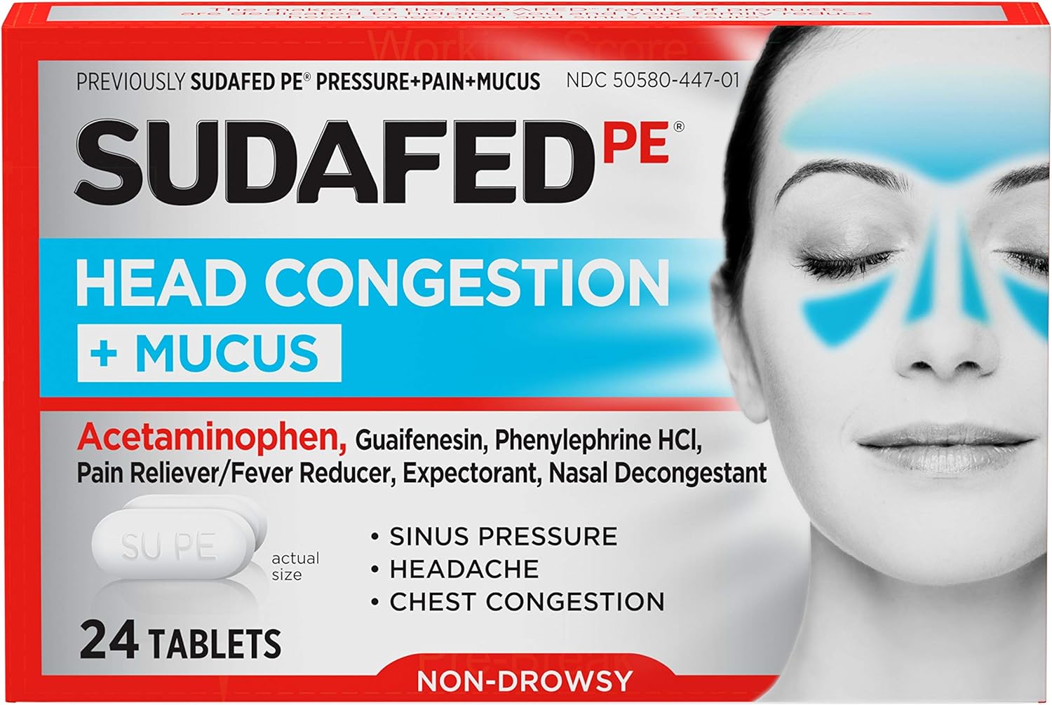 Sudafed PE Head Congestion  Mucus Tablets for Sinus Pressure, Pain &amp; Congestion, 24 ct
