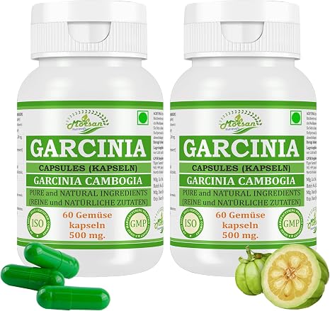Garcinia (Garcinia Cambogia Vrikshamla) Extrakt mit 10:1 Stärke 500 mg x 60 vegane Kapseln Ayurvedisches Kräuterergänzungsmittel für Männer und Frauen (2 Flaschen mit 60 Kapseln)