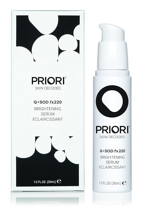 Priori Skincare Brightening Serum with CoQ10 Lactic Acid, Superoxide Dismutase, Retinol Advanced Correction Skin Pigmentation Sun Damage & Brown Marks 1fl oz