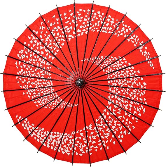 Classic Chinese Art Asian Style 33" Paper Parasol Umbrella with Long Handle and Leaves Print for Wedding Parties, Photography, Costumes, Cosplay, Decoration And Other Events