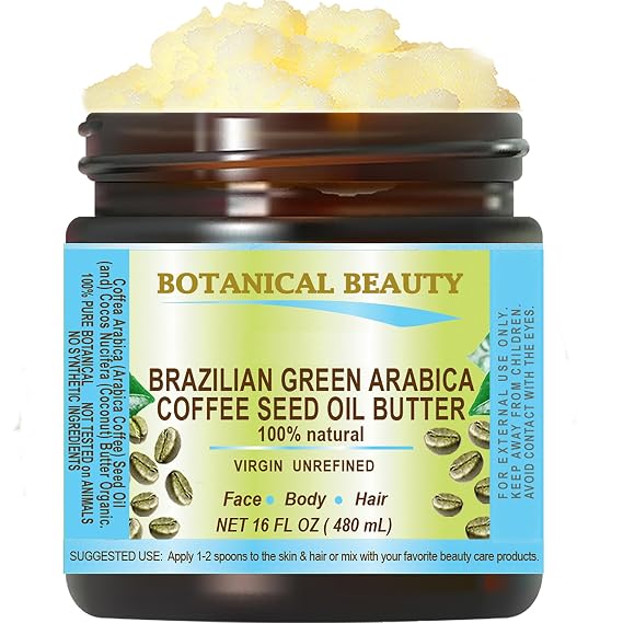 Botanical Beauty BRAZILIAN GREEN ARABICA COFFEE SEED OIL BUTTER 100% Natural VIRGIN UNREFINED RAW Cold Pressed 16 Fl oz - 480 ml. for FACE, SKIN, BODY, HAIR, NAILS