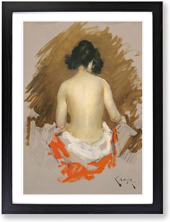 Nude Study By William Merritt Chase Classic Painting Framed Print | A4 Black Framed Wall Art | Ready to Hang | Classic Historical Picture | Living Room Bedroom Lounge Office