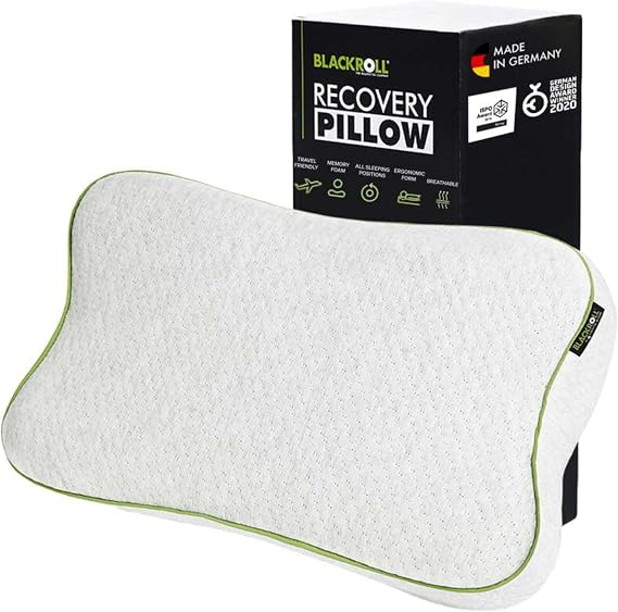 BLACKROLL Recovery Pillow Memory Foam Neck Support Pillow, Ergonomic Cervical Contour Pillow for Back & Combination Sleepers, Compact Travel Size with Washable Cover