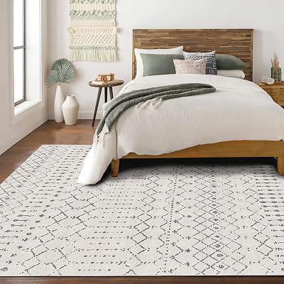 6x9 Area Rug Living Room, Boho Farmhouse Machine Washable Rugs for Bedroom Home Office, Soft Non Slip Indoor Floor Carpet Neutral Rug, Off WhiteGrey