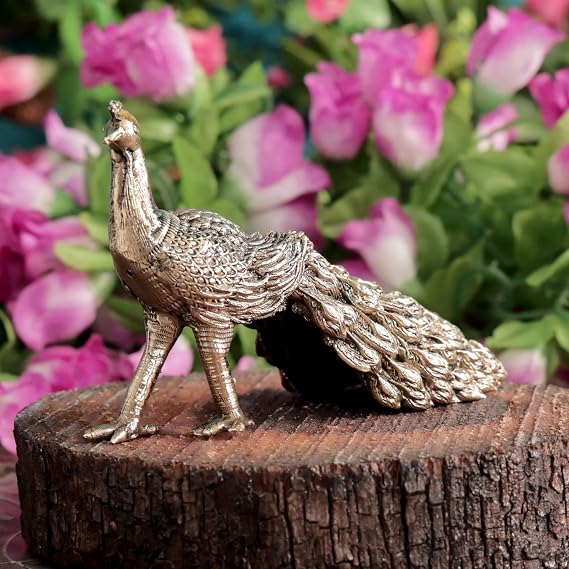 Brass Peacock Showpiece | Solid Brass Mor Statue for Home Decor, Pooja & Gift | 2.5 Inch