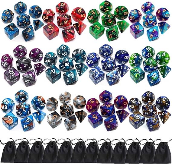 Polyhedral DND Dice Set-12 Pack Double-Colors D&D Dice Sets Compatible with Dungeons and Dragons Role Playing Game RPG MTG Games Dice with D4 D6 D8 D10 D% D12 D20 (12 Colors Set)