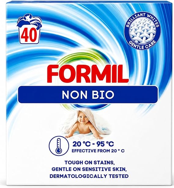 Formil Bio Laundry Washing Powder 2kg – Concentrated Washing Detergent for Brilliant Whites & Tough Stain Removal, Effective from 20°C, Low Temperature (Non Bio)