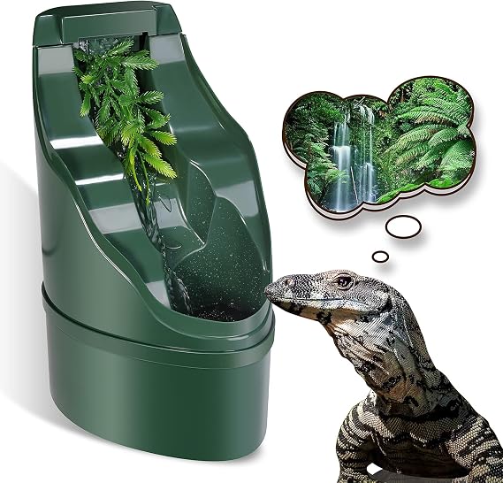Reptile Chameleon Cantina Drinking Fountain Water dripper  with Feeding Tongs and Frosted Tweezer for Lizard Turtle Snake Spider Frog Gecko, Come with an Extra Pump for Replacement