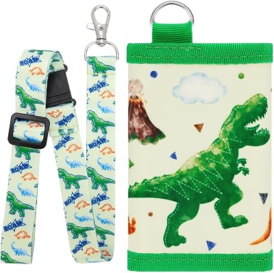 WAWSAM Dinosaur Kids Wallet for Boys, Trifold Velcro Wallet for Kids Teen Ages 4-12, ToddlerYouth Wallet with Zippered Coin Pocket and Card Holders Lanyard, Christmas Birthday Gift for Boy Kids