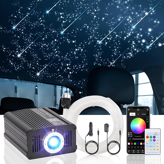 Meteor Twinkle Headliner Star Light Kit, 550pcs x 0.03x10ft Fiber Optic Lights with 100pcs Shooting Star Light, Music Mode, RGBW Sound Activated for