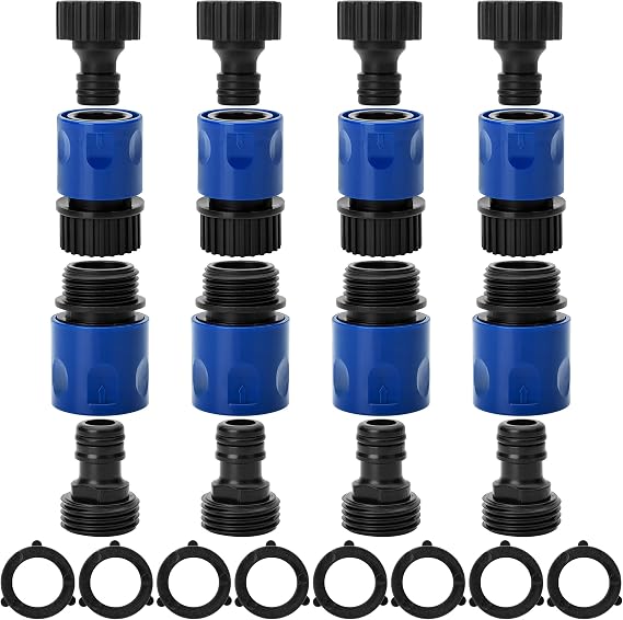 Bates- Garden Hose Quick Connectors, 4 Set, 3/4" Male Female Hose Fittings | Quick Release Plastic Water Hose Connector for Garden Irrigation & Outdoor Use
