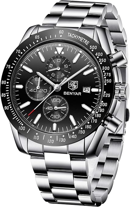 Men's Watches BENAYR Casual Chronograph Analog Quartz Waterproof Sports Watches Rubber Strap Business Wrist Watches for Men