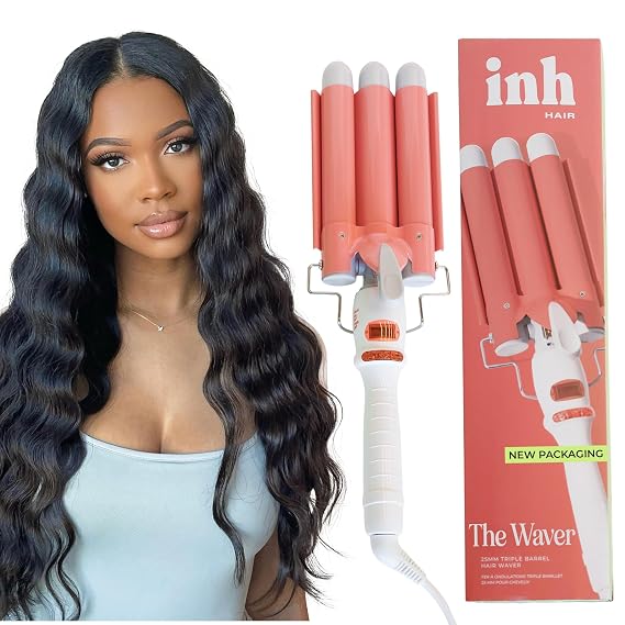 INH Hair Waver 3 Barrel | Ceramic Curling Iron for Beach Waves | Wavy Hair Curler for Fine, Thin, Thick, Long & Short Hair | Dual Voltage Deep Waver w/LED Screen & 360o Swivel Cord for Easy Styling