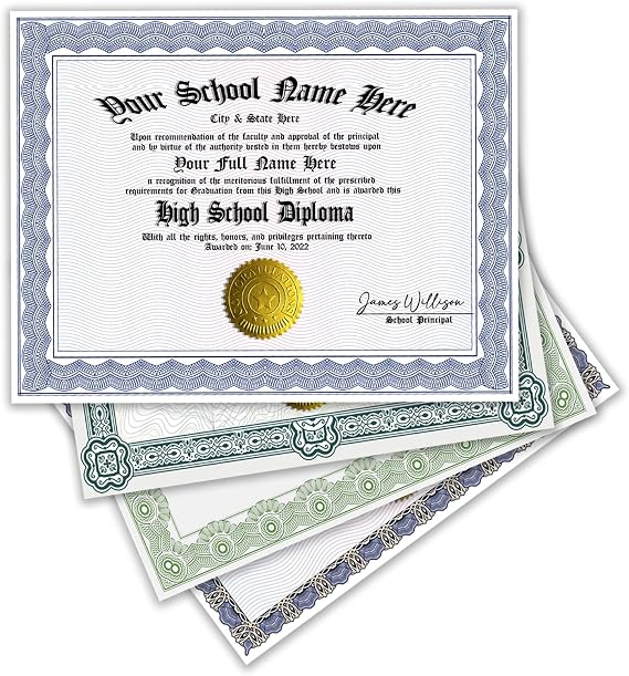 Custom Family Home School Diploma 4 Piece Personalized 8.5 * 11 Inch High School Realistic Certificate Degree Prank Fake College Degree Diploma
