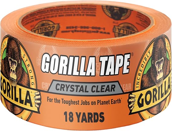 Gorilla Crystal Clear Tape, 1.88" x 18 yd, 1-Pack, Weather Resistant