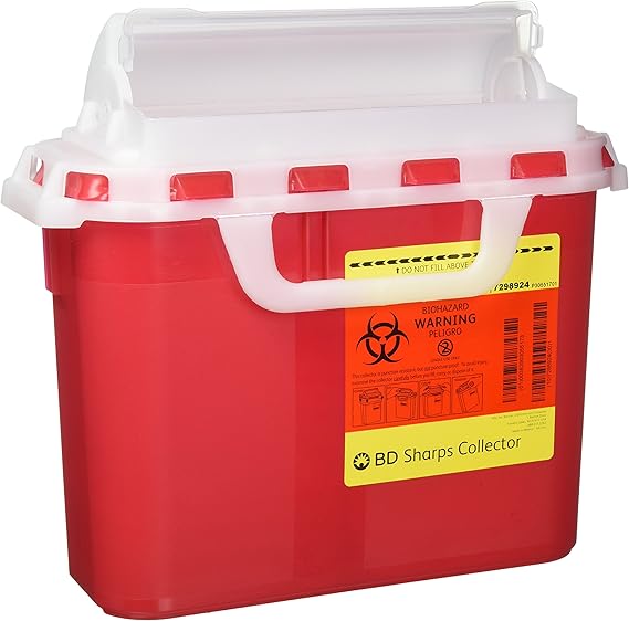 B-D Sharps Containers, 5.4 Quarts, Red | Plastic Construction, Rectangular Shape, 12 x 12 x 12 in, 0.95 lb, Healthcare Settings, Single Pack, Model B004U787UO