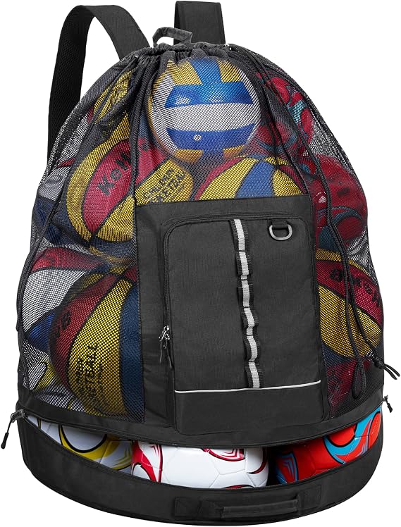 GOBUROS Extra Large Mesh Soccer Ball Bag, Basketball Backpack with Shoulder Straps and Front Pocket for Basketball, Soccer, Football, Volleyball, Rugby and Beach Sports