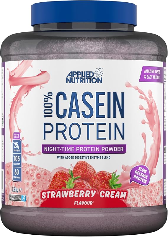 Applied Nutrition Casein Protein Powder - Micellar Casein Supplement, Slow Release Protein (1.8kg - 60 Servings) (Strawberry Cream)