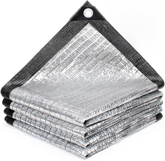 SUNNY GUARD 85% Aluminum Sun Shade Cloth, 6x12FT Heat Reflective Tarp | Reflective Aluminum Shade Cloth Blocks 85% Sunlight, Reduces Heat Buildup, and Keeps Gardens, Greenhouses and Cars Cooler