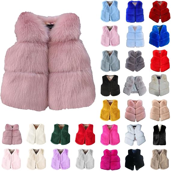 Faux Fur Vest for Girls Sleeveless Fuzzy Jacket Fleece Winter Warm Cropped Coats Kids Cute Furry Cardigan Outerwear