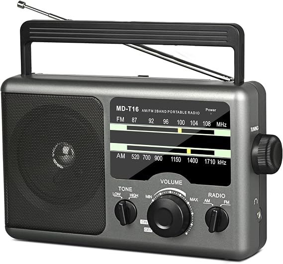 AM FM Portable Radio Battery Operated by 4X D Cell Batteries Or AC Power | Transistor Radio with and Big Speaker, Standard Earphone Jack, High/Low Tone Mode, Large Knob