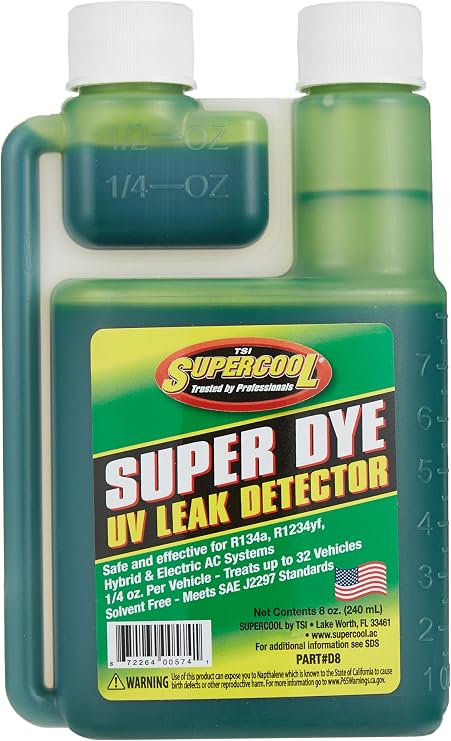 TSI Supercool D8 A/C U/V Dye Green (Self Measure Bottle) 8oz - Treats 32 Vehicles, Green
