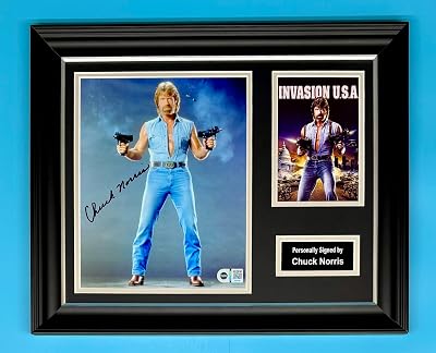 Chuck Norris Signed Photo In Luxury Handmade Wooden Frame With SWAU Verification & AFTAL Member Certificate of Authenticity Invasion USA Poster Movie Film TV Memorabilia Autograph Auto
