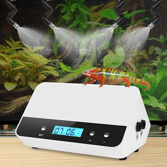 Automatic Reptile Mister with 4 Nozzles | 360 Adjustable Spray, Timer Control & External Reservoir for Terrariums