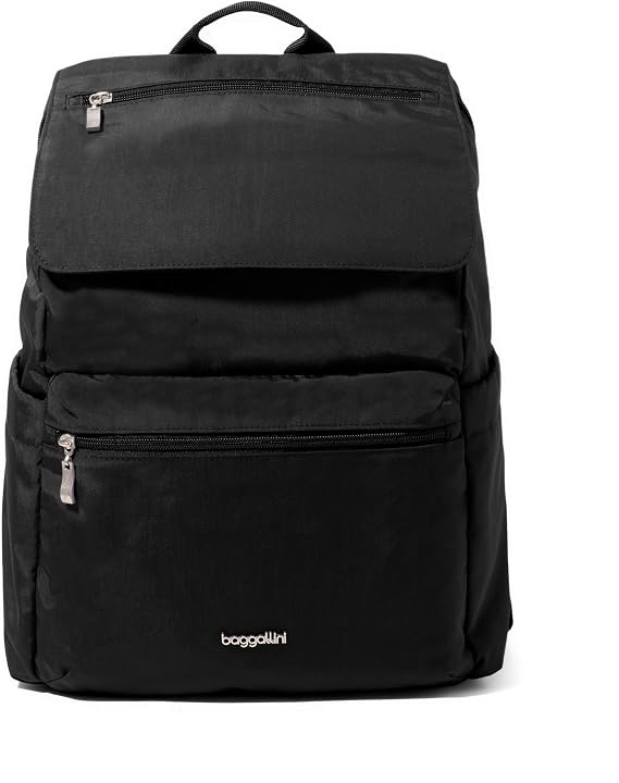 Baggallini Flap Laptop Backpack - 15"x11" Lightweight Work Travel Bag w/Luggage Sleeve & RFID