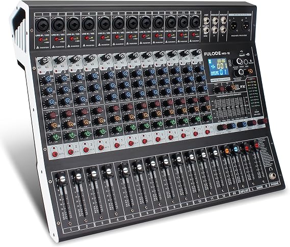 12-Channel Bluetooth Studio Audio Mixer 99 Bit DSP Digital Processor w/USB MP3 for PC Recording Input, XLR Microphone Jack, 48V Power, For Professional and Beginners DJ Mixer