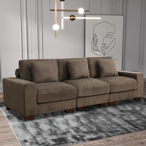 Oversize Modular Sectional Sofa Set, Reversible Modular Couch Sets for Living Room, L-Shaped Sectional Couch, U-Shaped Convertible Sofa Set Corduroy Fabric(Sofa,Brown)
