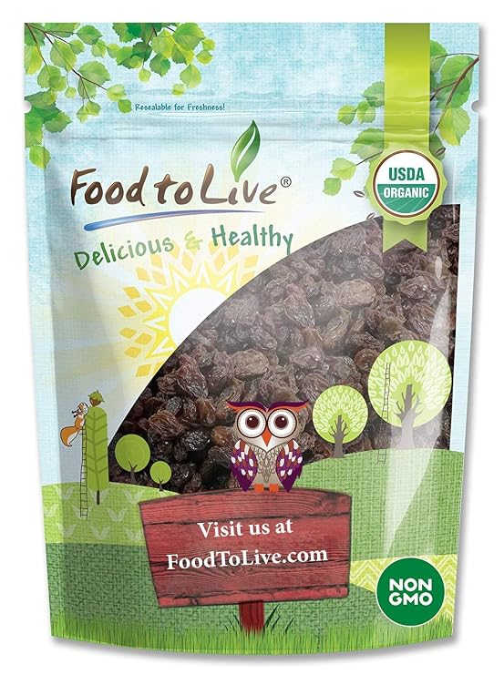 Food to Live California Organic Raisins, 1 Pound Thompson Seedless Select, Sun-Dried, Non-GMO, Kosher, Unsulphured, Bulk, No Oil Added