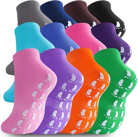 jeuhut Grip Socks for Women 12 Pairs Grippy Socks Woman Hospital Non Slip Socks with Grips for Elderly