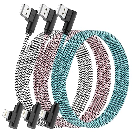 Quickeep iPhone Charger Cable 2M,3Pack 90 Degree Fast Charging iPhone Cable