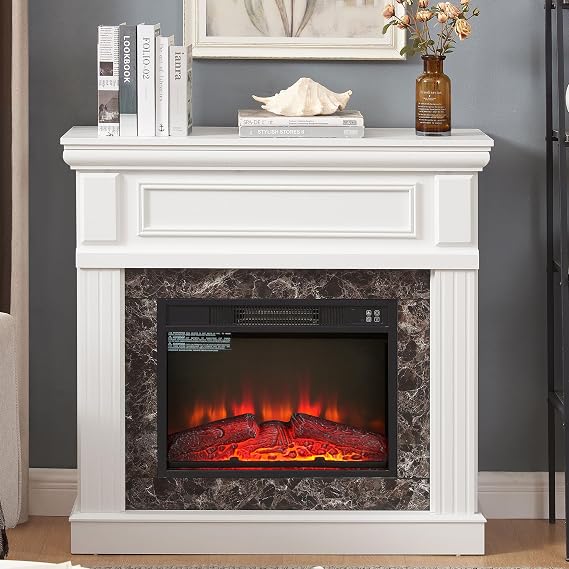 Electric Fireplace Mantel Surround with 23" Insert MDF Adjustable Flame Remote Control- Efficient Heating Solution and Stylish Decor Element