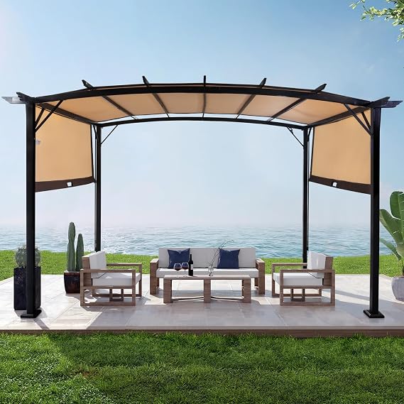 Outvita Patio Pergola, 8x12ft Arched Aluminum Gazebo Khaki