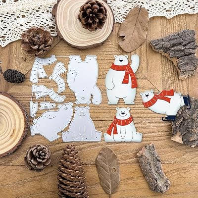 Lapoo Festivals Metal Cutting Die for Scrapbooking - Christmas Cut Stencils for DIY Scrapbook Photo Album Decorative Paper Card, Card Making Supplies, Embossing Three Polar Bears 4.9 x 4 in